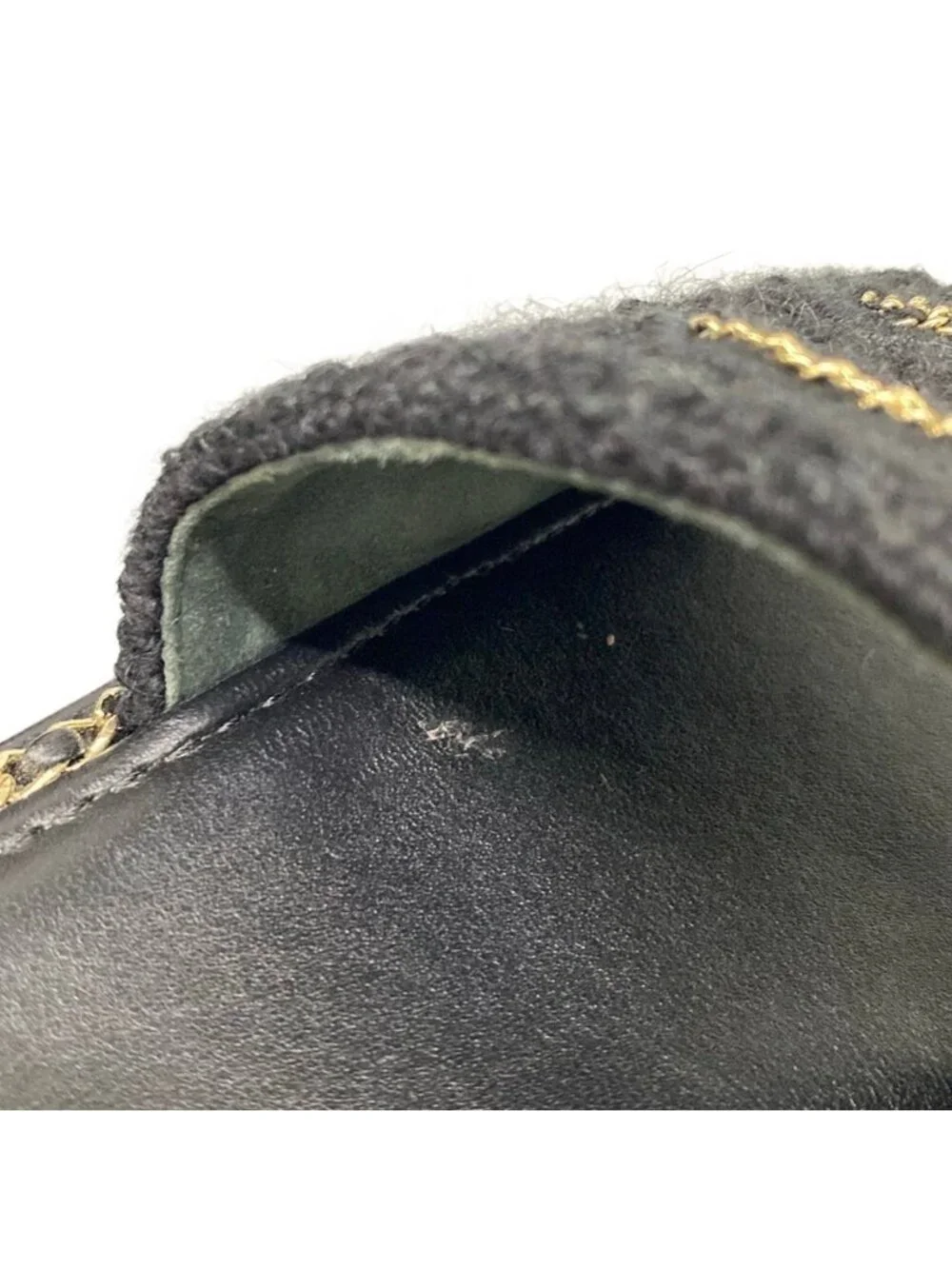 Chanel Sandals Black CC Logo Chain Wool Alpaca 35